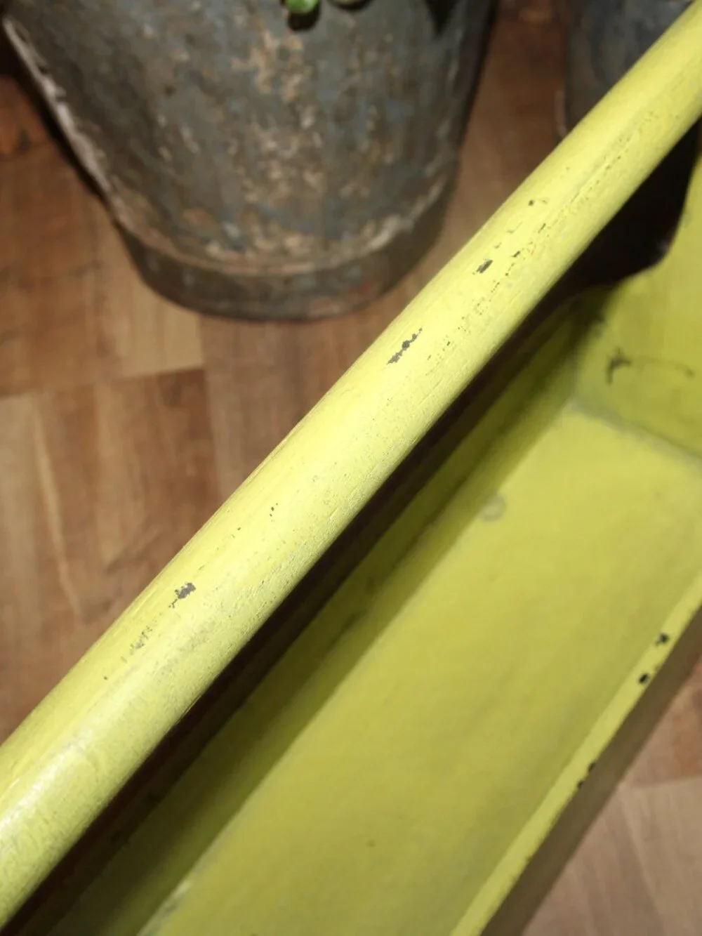 Grungy Distressed Avocado Green Farmhouse Wood Caddie Tote Box
